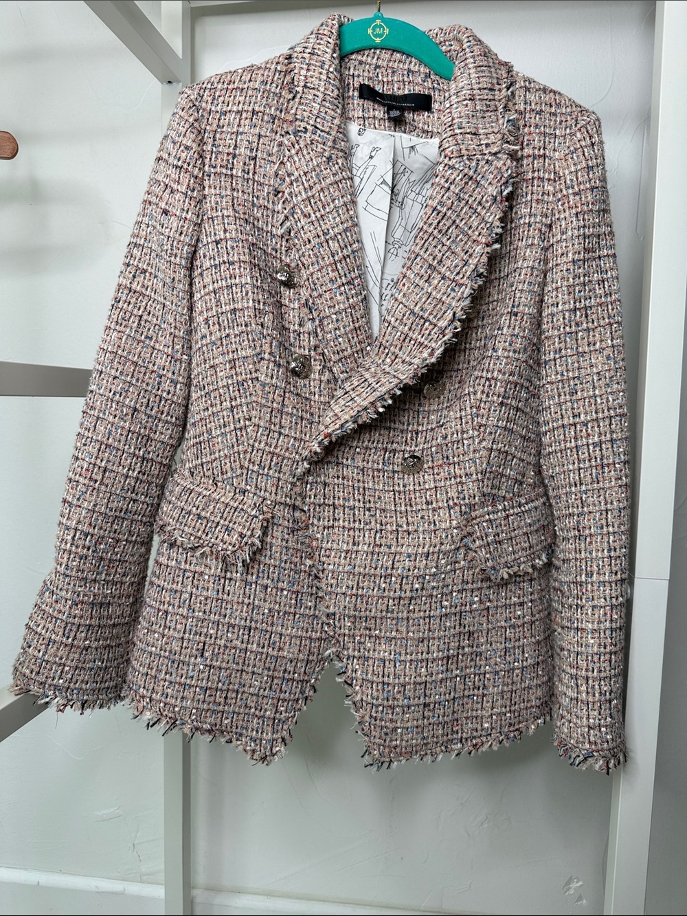White House Black Market Tweed Fringe Blazer Jacket Size 4 NWOT
